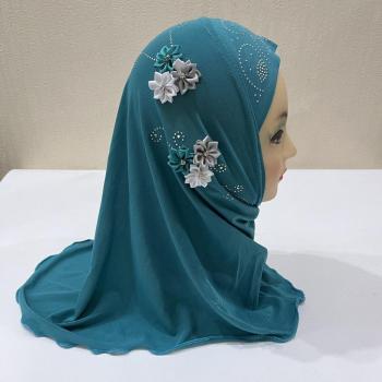 Hijab Al Amira pour petites filles – foulard à fleurs pour enfants musulmans de 2 à 7 ans