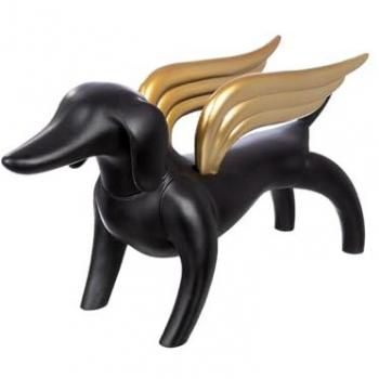 Schwarze Dackelfigur „Flying Dachshund“ (56 cm) – Gilde Casablanca