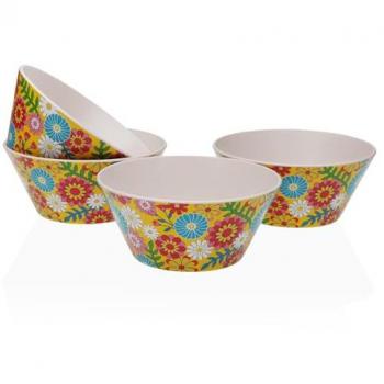 Set 4 Cuencos Modernos Amarillos con Flores Multicolor (14,5x6,4 cm)