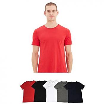 Trendyol Herren Slim Fit Basic T-Shirts 5er-Pack Mehrfarbig Baumwolle Größe L