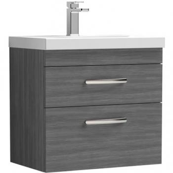 Nuie Athena 600mm Anthracite Woodgrain Wall Hung Vanity Unit with 2 Drawers and 40mm Basin