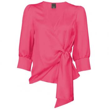 PINKO Ladies' Pink V-neck Blouse in Crèpe