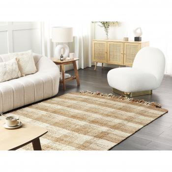 Tappeto di juta 160 x 230 cm con nappe, motivo geometrico, stile bohemien