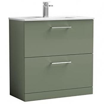 Satin Green 800mm Free-standing Bathroom Vanity Unit with 2 Drawers and Ceramic Basin