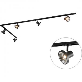 Rete di binari moderna con 5 spot neri 1-fase 300 cm