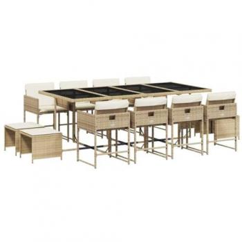 VidaXL 13-tlg. Gartenmöbel-Essgruppe Beige Poly Rattan mit Kissen