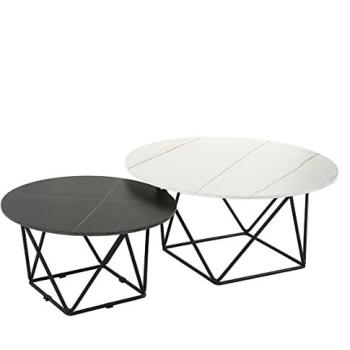 Duo de tables basses ronds noir-blanc à motif marbré – ASHE