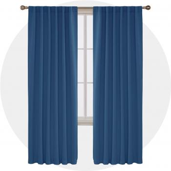 Set 2 Rideaux Doublés à Filtre Thermique, Bleu Aqua – Pattes Transparentes