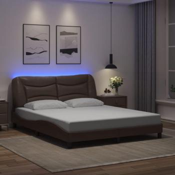 Estructura de cama con luces LED en cuero sintético marrón 160x200 cm