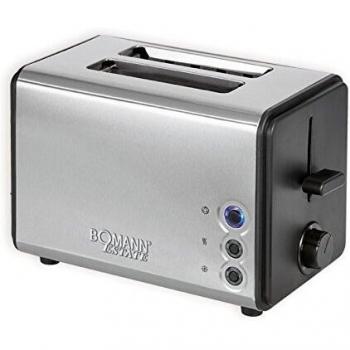Bomann TA 1371 CB Tostadora Pan, 2 Rebanadas, Regulador Nivel Tostado, 3 Funciones, Calienta Panecillos, Acero In