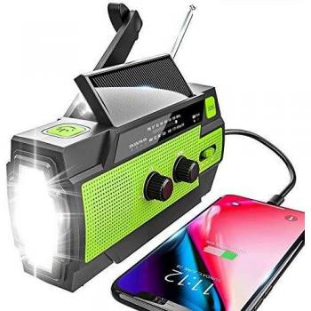 YIKANWEN Solar Radio, AM/FM Kurbelradio Tragbar USB Notfallradio mit 4000mAh Wiederaufladbare Batterie, Led Taschenlampe, SOS Alarm und Handkurbel Dynamo für Abenteuer