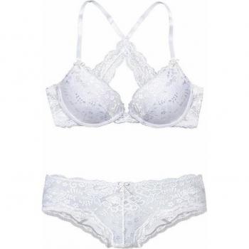 Lascana Spitzen-Dessous: Push-Up-BH mit Panty, Weiß, Gr. 70A
