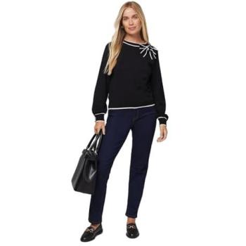 Wallis Petite Black Tipped Bow Neck Pullover