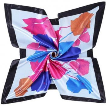 90x90cm Women's Silk Satin Scarf with Abstract Floral Print