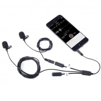 Movo Professional Lavalier Lapel Clip-on Interview Podcast Microphone with Secondary Mic and Headphone Monitoring Input for iPhone, iPad, Samsung, Android Smartphones, Tablets