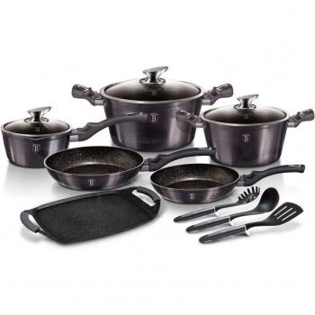 Berlinger Haus Carbon Pro Batería Cocina Inducción 12 Piezas, Antiadherente sin PFOA, Aluminio, Cazuelas Sartenes Plancha, Gris