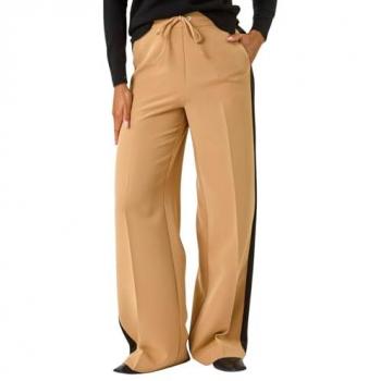 Wide‑Leg Roman Stripe Pant – Tan, Size 14