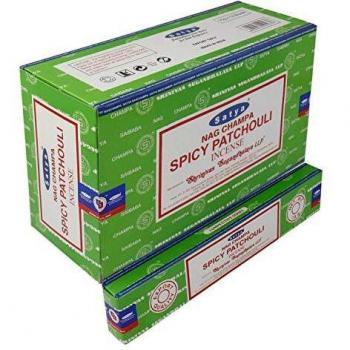 Satya 15g Spicy Patchouli Incense Stick Set – 12 Boxes