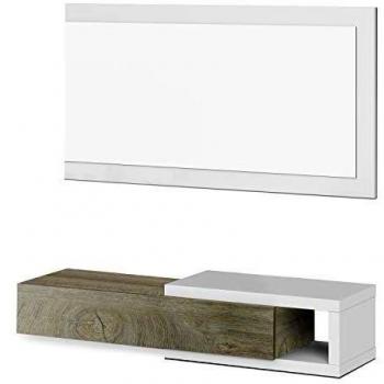 Mueble Recibidor Noon con Espejo Color Blanco Artik y Roble Alaska