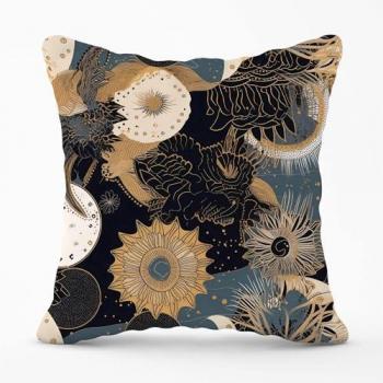 Abstract Blue Gold Moon Sun Throw Pillow