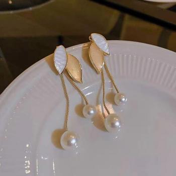 Gold Tassel Earrings with Imitation Pearls