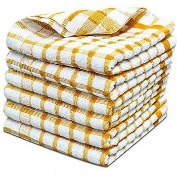 100% Cotton Terry Tea Towel Egyptian Wonder Quick Dry Monocheck Black/White Jumbo Thick Kitchen Dish Cleaning Drying Cloth Pack of 6