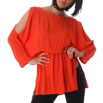 Hochwertiges Blusenshirt für Abendcocktails, Oberarm‑Ausstanz & Häkel‑Detail – Einheitsgröße