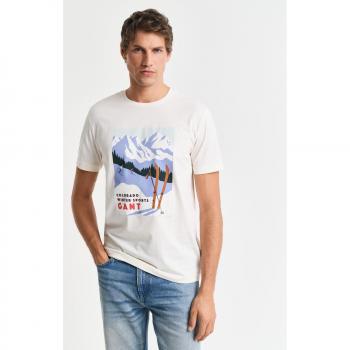 Tee‑shirt Casual XXL – Thème Sports d’Hiver Blanc – Homme – Coton – Manches Courtes
