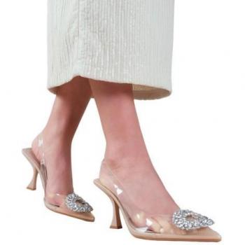 Where's That From Women's Opal Adorned Perspex Low Heel Sandals 7 UK Beige