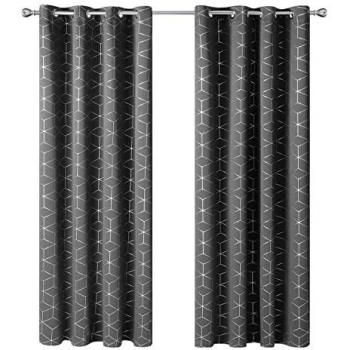 Deconovo Lot de 2 Rideaux Isolants Thermiques à Oeillets Motif Géométrique Argent 168x229cm
