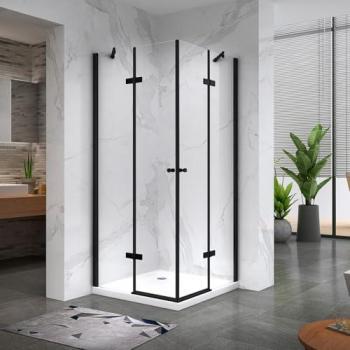 Cabine d'angle Saniverre Maya‑Black, 190 cm x 100 cm x 120 cm, verre transparent