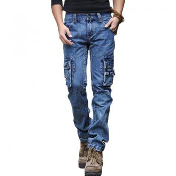 Pantalón Urbano Cargo Azul ABOORUN Hombre con Bolsillos Multiples