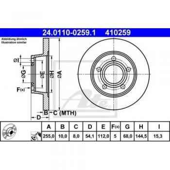 Disco de freno ATE 24.0110-0259.1 Trasero Ø255 mm 54,1 mm 10,0 mm macizo