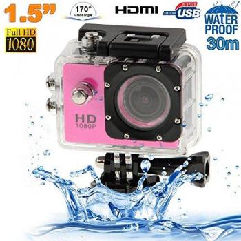 Caméras Sportives 30 m – Étanche, 12 MP, 1080p Full HD Rose
