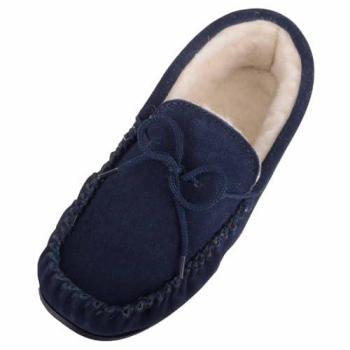 Ultimate Navy Moccasin for Him – Wool Lined, Lace Detail, 6