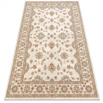 Soho Wool Floor Mat 80x160cm with Ornamental Frame – Beige/Terracotta