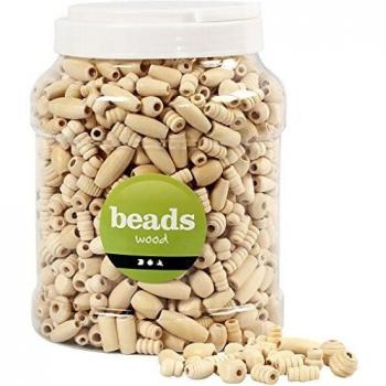 DIY Wood Bead Kit – Medium Round, Plastic Container – Ref 68477