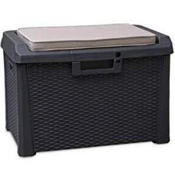 Arcón de Madera Sintética Santorini Plus con Cojín y Efecto Ratán