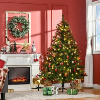 Homcom 1.8m Prelit Christmas Tree Artificial Tree, Metal Stand-green