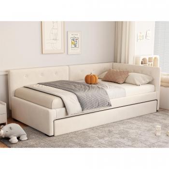 Cama Individual + Cama Nido Beige Terciopelo