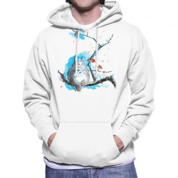 White Men’s Hooded Sweatshirt, Cloud City 7 – Totoro Cherry Blossom Sumie