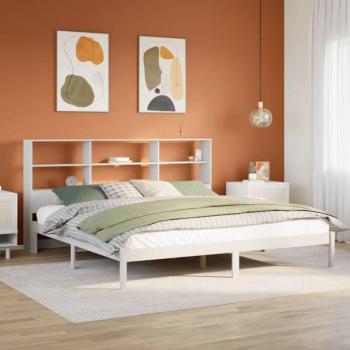Torana Kiefer-Holzbett 200x200 cm, ohne Matratze, mit Regal – Weiß