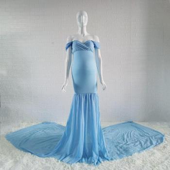 Chiffon Baby Shower Photography Dress with Long Train