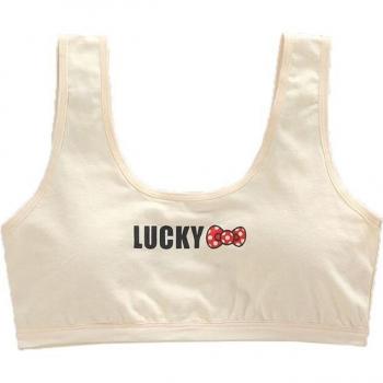 Girls' Cotton Racerback Training Bra with Letter Print and Wide Straps, Sizes 8-18Y