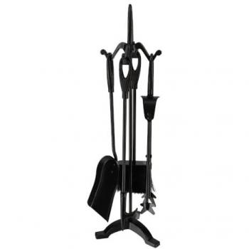 Ensemble outils de cheminée acier forgé – Support d’outils, Pince à feu, Pelle, Brosse et Tisonnier