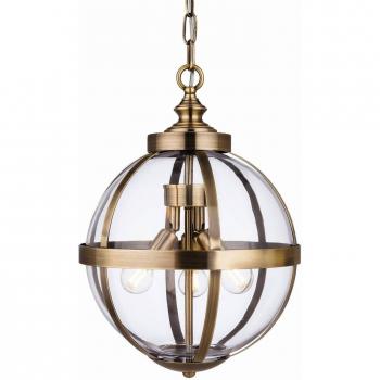 Monroe 3 Light Cage Ceiling Pendant Antique Brass with Clear Glass