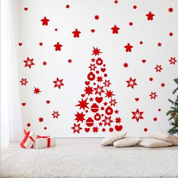 Sticker Festif Sapin Rouge 115x55 cm