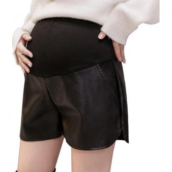 Pregnancy‑Ready Cotton Patchwork PU Leather Shorts – Wide Leg, Side Split