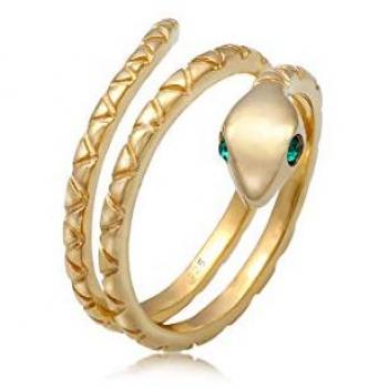 Anello Moderno Serpente in Argento Sterling 925 Placcato Oro e Cristalli, Donna