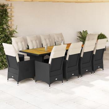 VidaXL 2 Person Garden Bistro Dining Set with Cushions in Black Poly Rattan